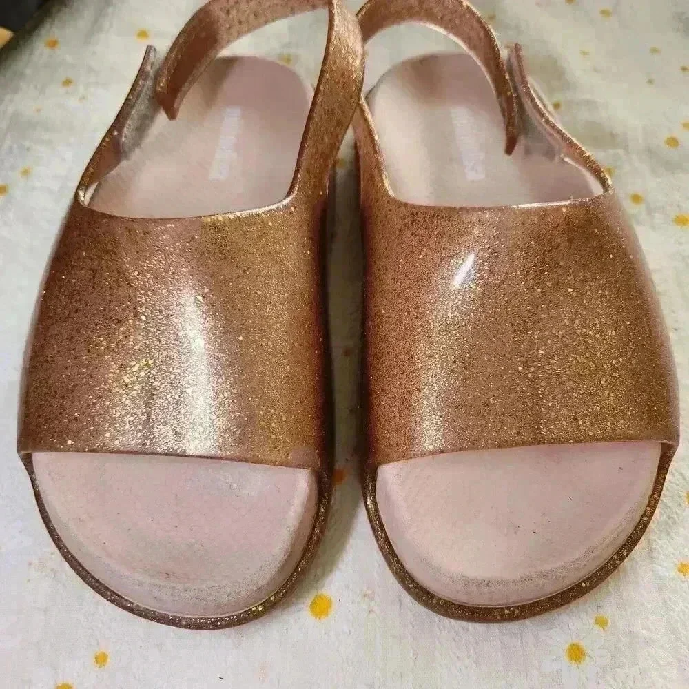 Melissa Shoes Mini Beach Slide‎ Sandal,Rose Gold Glitter Size 9c Toddler Summer
